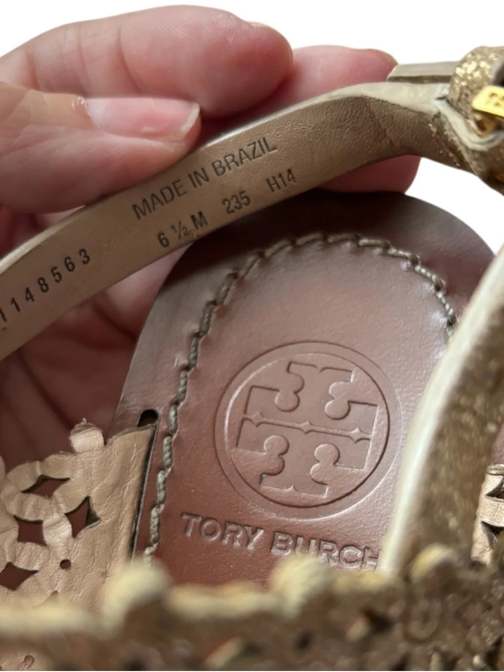 Tory Burch gold Daisy platform wedge